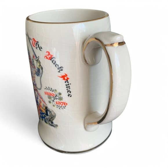 Edward Prince Of Wales 1950's Ceramic Tankard RWL London Gold Trim Crackle Glaze - Picture 2 of 7